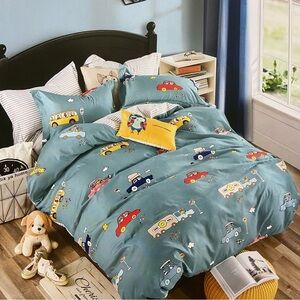 Kids' Blue Car-Themed Bedding Set